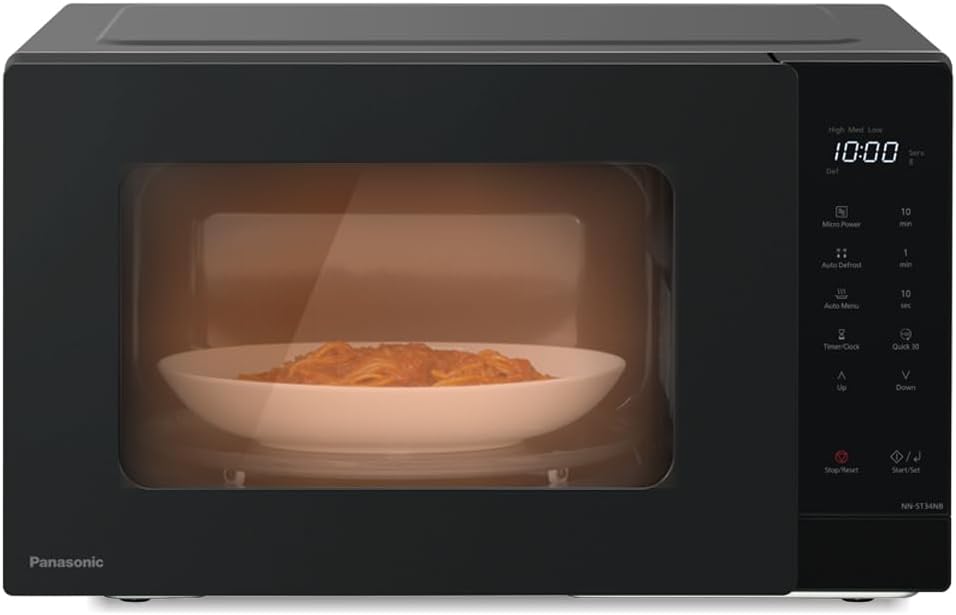 Panasonic 25L Compact Solo Microwave Oven NN-ST34NB,900W Push open, Auto-defrost, Child safety lock, Touch Operation, Quick 30 function, Black, 1 Yr Warranty