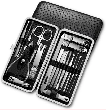 Manicure Nail Care & Pedicure Kit-19 in 1 Grooming Kits, With Luxurious Travel Case (Black)
