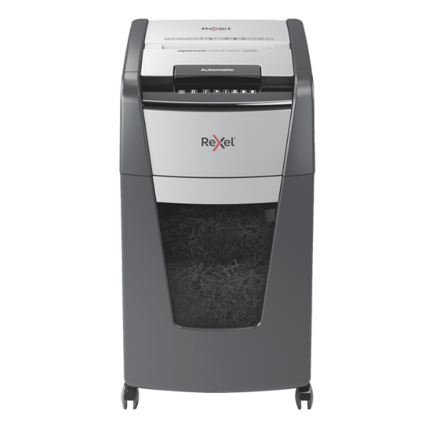 Rexel Optimum AutoFeed+ 225X P-4 Cross Cut Shredder – 225 Sheet Capacity, 60L Bin, Automatic Feed