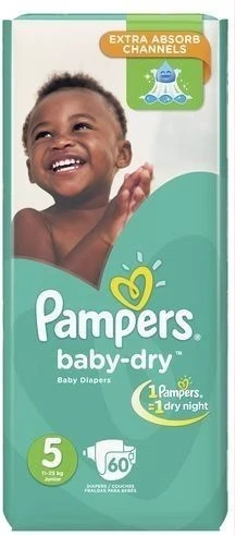 Pampers Baby Dry Diapers Jumbo S5(11-25Kg) - 60 Pcs.
