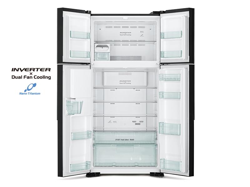 Buy new Hitachi 800L/550L 4-Door Refrigerator + Water Dispenser, Inverter Control, Frost-free, Glass Grey - RV800PUN7GGR in Uganda - - Free Delivery > Long warranty > Lifetime After-sales Support