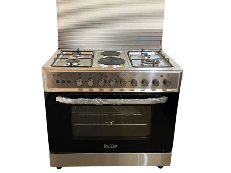 Buy new DR VOLT 90cm Gas & Electric Cooker IQ-FC9942SS; 4 Gas + 2 Hot Plates, Pulse Ignition, Enamelled Pan Support, 90L Oven with Lamp, Rotisserie & Timer Function in Uganda - - Free Delivery > Long 