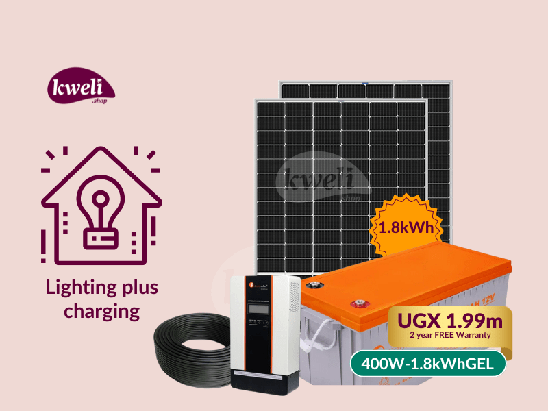 Buy new Kweli Energy 400W1.8kWh (DC) Solar Lighting System for home; Power up to 20 DC bulbs in Uganda - - Free Delivery > Long warranty > Lifetime After-sales Support
