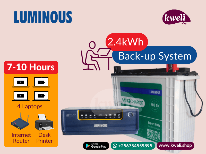 Buy new Luminous 2.4kWh 850watt Office Power Backup System; Run 4-6 laptops, Printer and Internet Router for up to 10 hours in Uganda - - Free Delivery > Long warranty > Lifetime After-sales Support