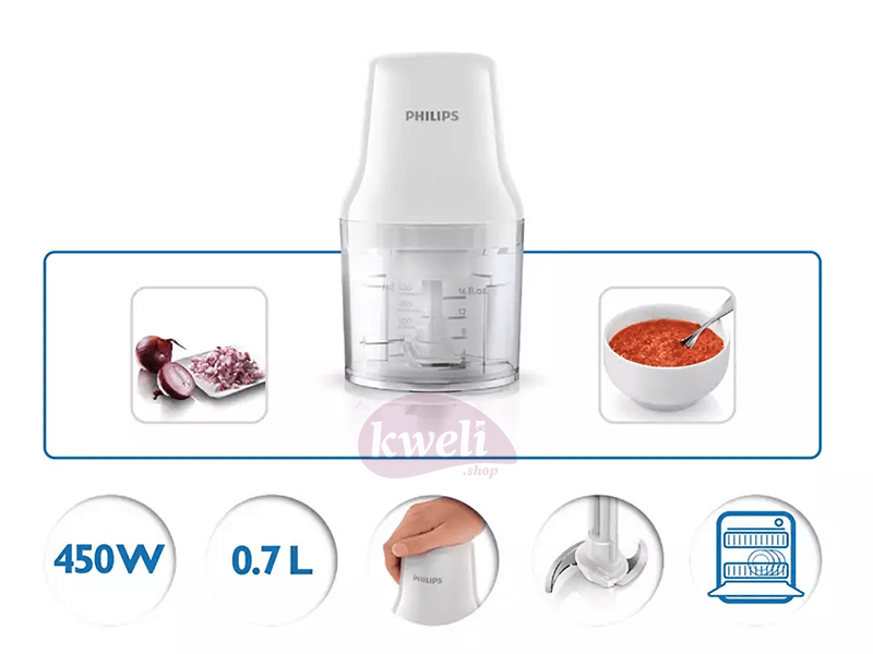 Buy new Philips Chopper HR-1393 White, 450watts, Stainless Steel Blade, 500 ml Plastic Bowl in Uganda - - Free Delivery > Long warranty > Lifetime After-sales Support