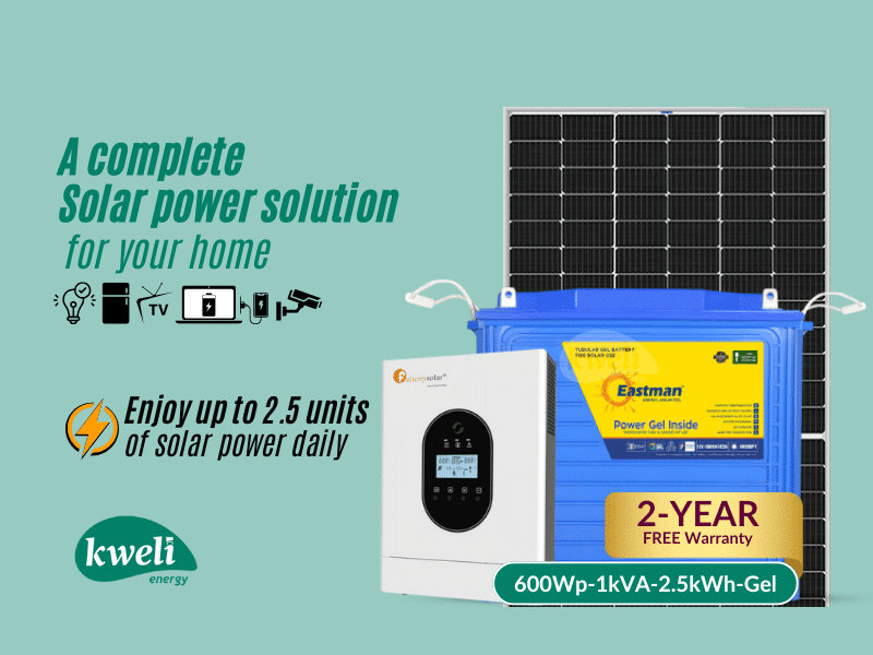 Buy new Kweli Energy 600Wp-1kW-2.5kWh Gel Hybrid Solar System for a Home; Run upto 15 Bulbs, Fridge, TV, Laptop and Phone Charging in Uganda - - Free Delivery > Long warranty > Lifetime After-sales Su