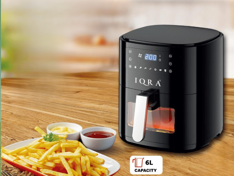 Buy new IQRA 6L Digital Air Fryer IQ-AF60D – Black; 1500W Power, Touchscreen Display, Up to 200°C Temperature, 60-Minute Timer, SS304 Heating Element, Circulation Technology, Overheating Protection in