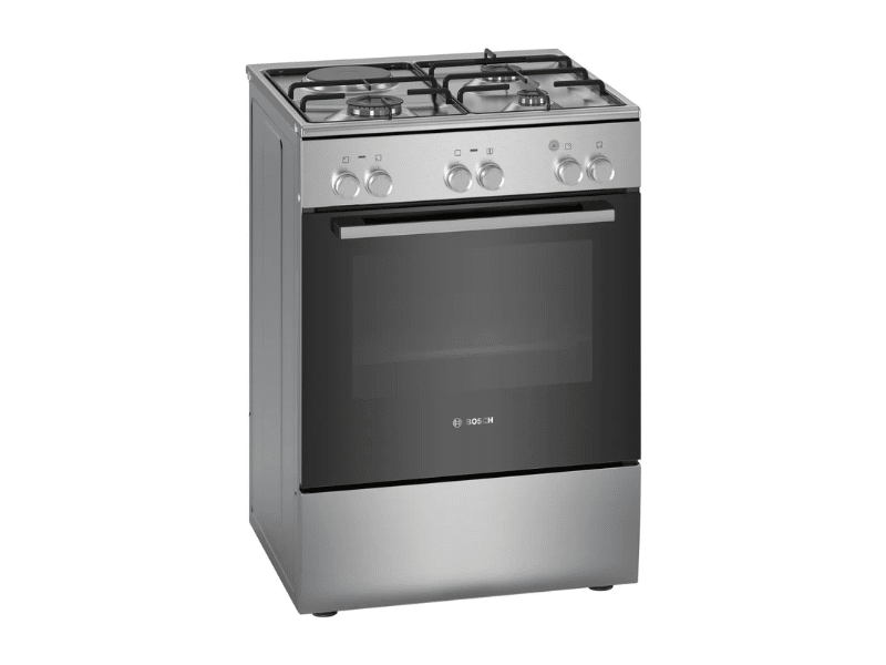 Buy new Bosch Series 2 Freestanding Dual Fuel Cooker HXA050F50S; 60cm, 3 Gas Burners + 1 Electric Hotplate, Electric Oven, Stainless Steel Finish, Flame Safety Cut-off in Uganda - - Free Delivery > Lo