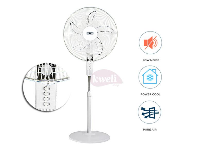 Buy new Solstar Stand Fan with Timer 18cm FSR 1848U-WH SS; low noise, free-standing fan in Uganda - - Free Delivery > Long warranty > Lifetime After-sales Support