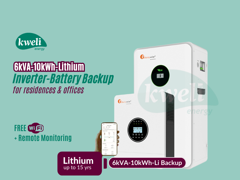 Buy new Kweli Energy 6kVA-10kWh Lithium Battery-Inverter Backup System; Automatic Switchover, FREE WiFi plus Remote Monitoring, Charge with Grid/UEDCL, Generator or Solar in Uganda - - Free Delivery >