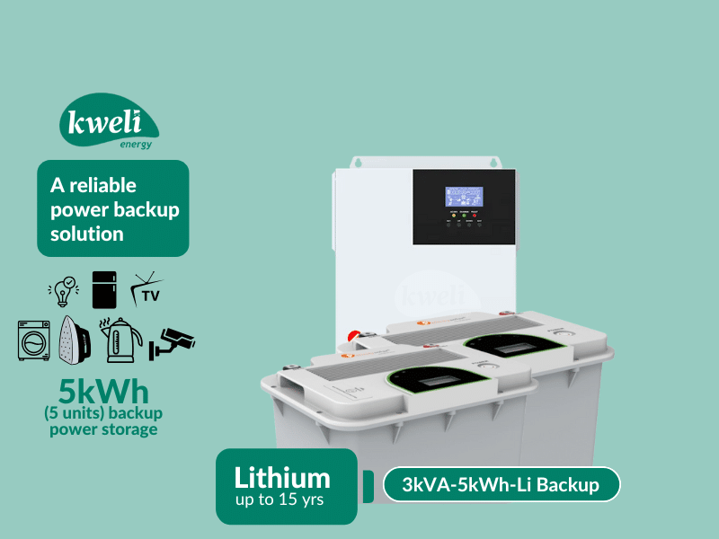 Buy new Kweli Energy 3kVA-5kWh1212 Lithium Hybrid Power Backup System; Durable Inverter-Battery Backup, Charge with Umeme/UEDCL or Generator, Store upto 5 Units of Power in Uganda - - Free Delivery > 