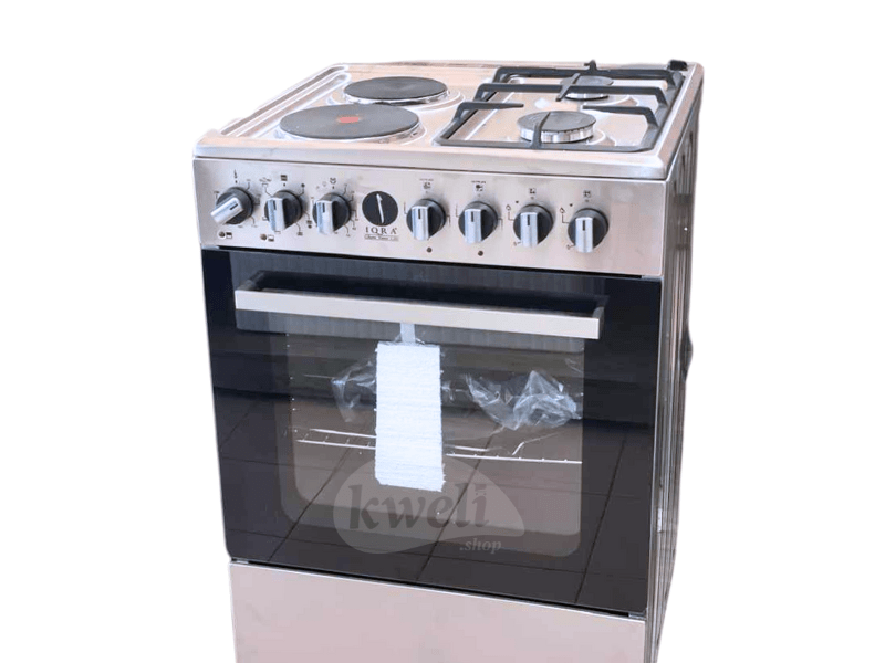 Buy new IQRA 60cm x60cm Cooker IQ-FC6022-SS; 2 Gas Burners + 2 Electric Hot Plates, Electric Oven and Grill, Timer, Cast Iron Pan Support in Uganda - - Free Delivery > Long warranty > Lifetime After-s