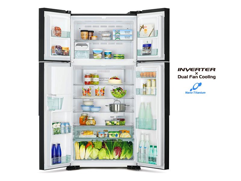 Buy new Hitachi 4 Door Fridge with Water Dispenser, 600l Glass Black - RW660PUN7GBK in Uganda - - Free Delivery > Long warranty > Lifetime After-sales Support