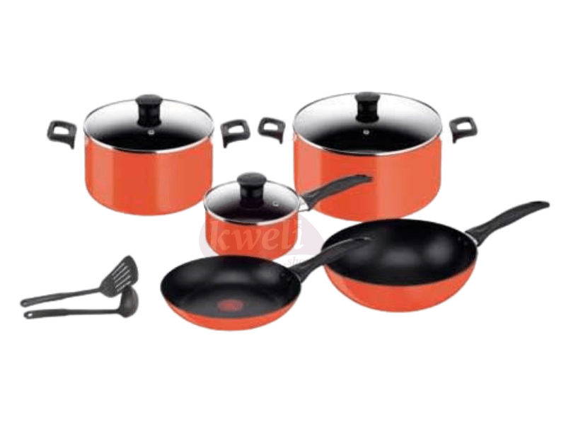 Buy new Tefal 10 Pcs Simply Chef Cookware Set - B092SA85; Non Stick, Aluminium , Orange Black in Uganda - - Free Delivery > Long warranty > Lifetime After-sales Support