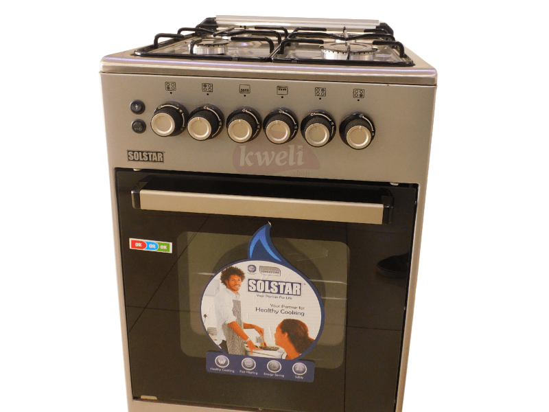Buy new Solstar 50x50cm Gas Cooker SO540DGRAINBSS; 4 Gas Burners with Gas Oven, Grill, Rotisserie, Silver in Uganda - - Free Delivery > Long warranty > Lifetime After-sales Support