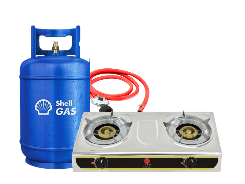 Buy Shell Gas 12kg Full Set with 2-Burner Steel-top Gas Stove - Ready to Cook in Kampala - kweli.shop