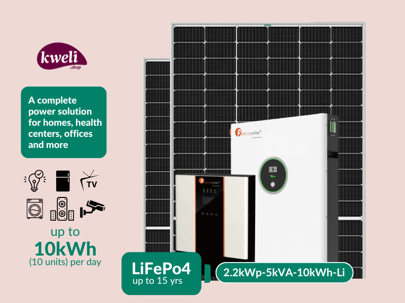 Buy new Kweli Energy 2.2kWp-6kVA-10kWh-Lithium Hybrid Solar System with WiFi remote monitoring; A complete power solution for home or business in Uganda - - Free Delivery > Long warranty > Lifetime Af