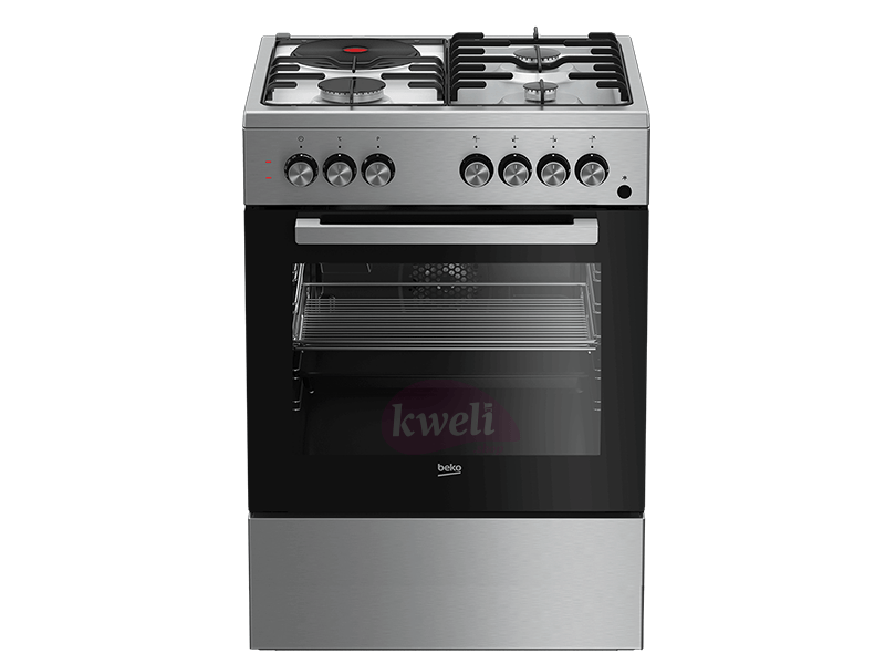 Buy new BEKO Gas Cooker 60cm FSET 63110 DX, 3 Gas + 1 Hotplate with Fan Assisted Electric Oven & Grill, Gas Safety (Flame Failure); Automatic Gas Cut-off in Uganda - - Free Delivery > Long warranty > 