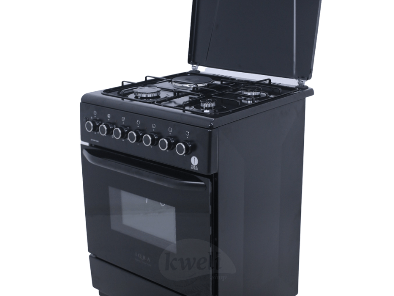 Buy new IQRA 50x60cm Cooker IQ-C2011-BLK; 3 Gas Burners + 1 Electric Plates with Electric Oven and Grill; Oven Timer, Black in Uganda - - Free Delivery > Long warranty > Lifetime After-sales Support