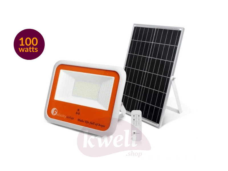 Buy new Felicity 100w Waterproof Solar Floodlight HP FL-10003; Remote, Automatic start/stop, On/Off, 20,000 hours in Uganda - - Free Delivery > Long warranty > Lifetime After-sales Support