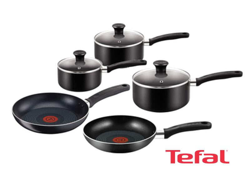 Buy new Tefal 5-Piece Essential non-stick Pots and Pans Cooking set, Black - B372S544; Gas and Electric Pots and Pans Set in Uganda - - Free Delivery > Long warranty > Lifetime After-sales Support