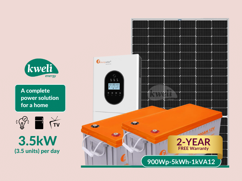 Buy new Kweli Energy 900Wp-1kW-5kWh-Gel Hybrid Solar System & Power Backup Solution ; Complete Solar System to Power 20 Bulbs, Fridge, TV, Fan, CCTV, Laptop and Phone Charging, Internet Router in Ugan