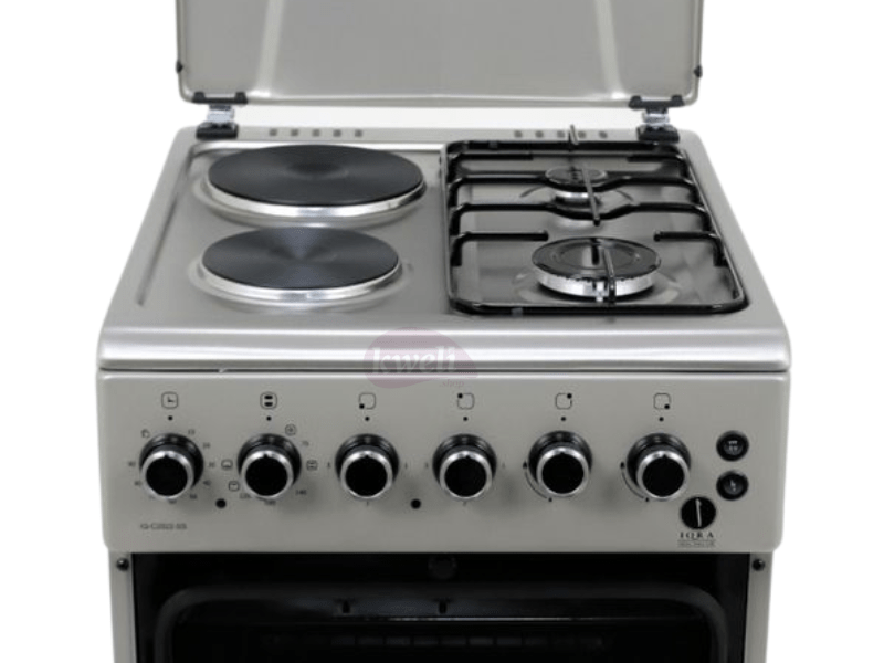 Buy new IQRA 50x60cm Cooker IQ-C2022-SS; 2 Gas Burners + 2 Electric Plates with Electric Oven and Grill; Oven Timer in Uganda - - Free Delivery > Long warranty > Lifetime After-sales Support