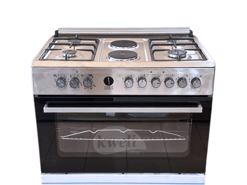 Buy new IQRA 90cmx60cm Cooker IQ-FC9042-SS; 4 Gas + 2 Electric, Electric Oven, Turbo Fan, Cast Iron Pan Support in Uganda - - Free Delivery > Long warranty > Lifetime After-sales Support