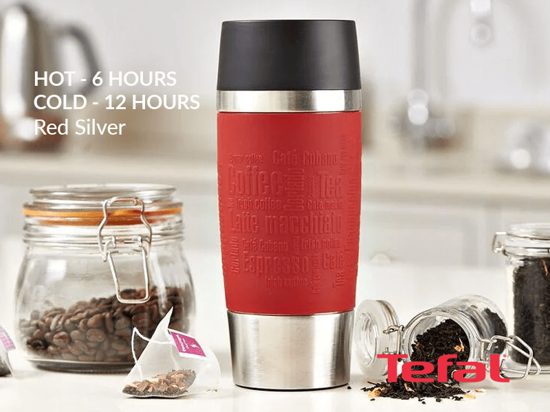Buy TEFAL Thermal Travel Mug 0.5 liter, Red Silver - K3084214 in Uganda and get same-day free delivery in Kampala, Wakiso and Mukono, Uganda - Nationwide Shipping