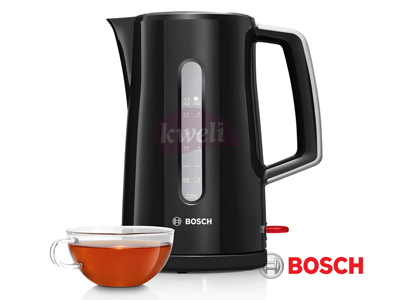 Buy new Bosch Electric Kettle, 1.7-liter, 2500-3000 watts, Black - TWK3A033GB in Uganda - - Free Delivery > Long warranty > Lifetime After-sales Support