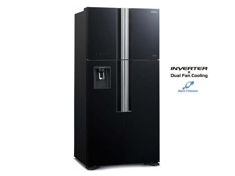 Buy new Hitachi 800L/550L 4-Door Refrigerator + Water Dispenser, Inverter Control, Frost-free, Glass Black - RW800PUN7GBK in Uganda - - Free Delivery > Long warranty > Lifetime After-sales Support
