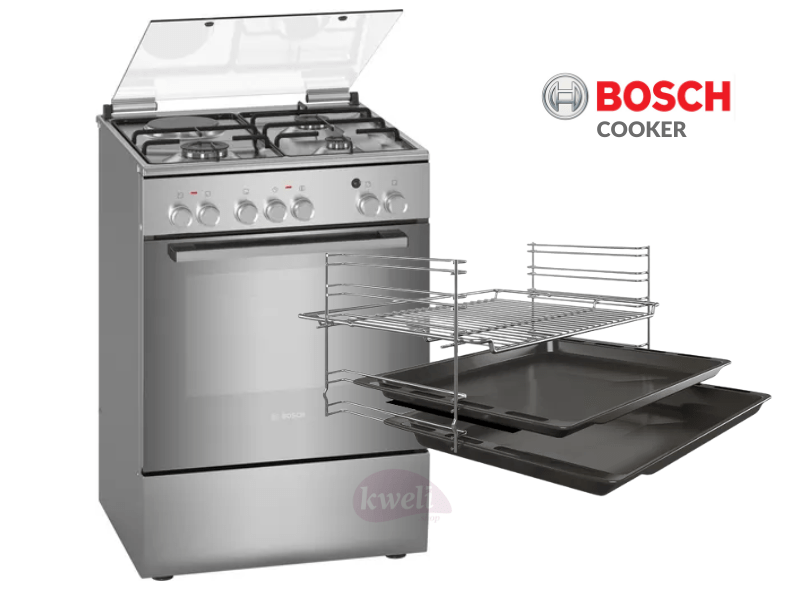 Buy new Bosch Cooker HXA158F50S - 60cm Cooker with 3 Gas + 1 Electric Hot Plate, Multifunction Electric Oven, Stainless Steel in Uganda - - Free Delivery > Long warranty > Lifetime After-sales Support