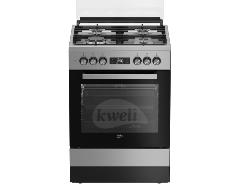 Buy new Beko 60x60cm Gas Cooker FSM61330DXDSL; 3 Gas + 1 Wok Burner, Fan-assisted Electric Oven + Grill, Cast Iron Supports, Flame Failure Device, Inox Finish in Uganda - - Free Delivery > Long warran