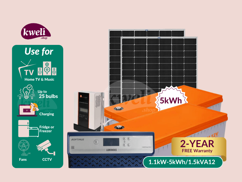 Buy new Kweli Energy 1.1kWpv-5kWh-1.5kVA Hybrid Solar System & Power Backup Solution - Gel; Complete Solar System to Power 25 Bulbs, Fridge, TV, Home Theater, Fan, CCTV, Laptop and Phone Charging, Int
