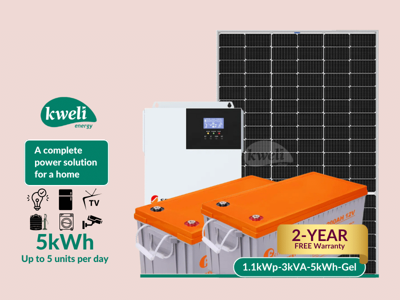 Buy new Kweli Energy 1.1kWp-3kVA-5kWh-Gel Hybrid Solar System with WiFi Remote Monitoring; Complete Power Solution for Home or Farm in Uganda - - Free Delivery > Long warranty > Lifetime After-sales S