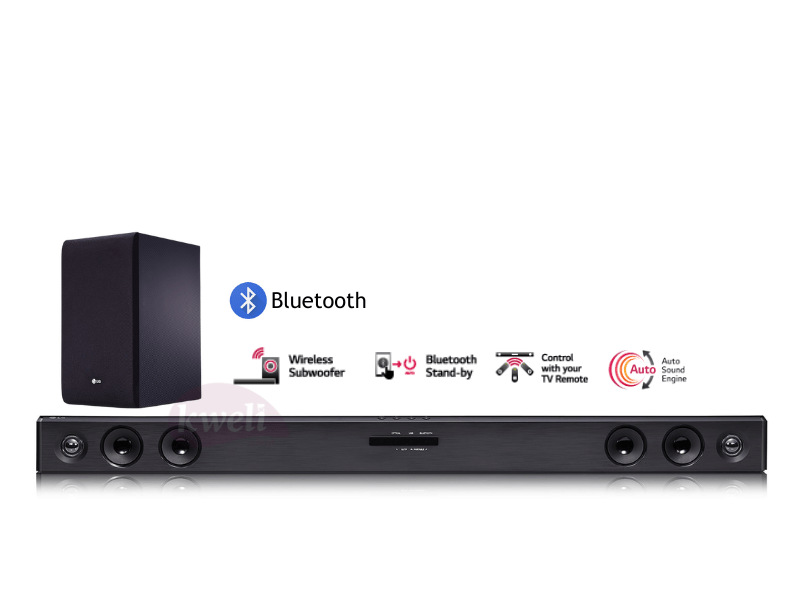 Buy new LG 2.1Ch Sound Bar SJ3; 300-watts, Wireless Subwoofer, TV Sound Sync, Bluetooth in Uganda - - Free Delivery > Long warranty > Lifetime After-sales Support