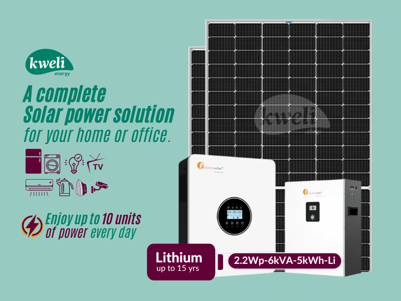 Buy new Kweli Energy 2.2kWp-6kVA-5kWh Lithium Hybrid Solar System with WiFi remote monitoring; Enjoy up to 10 units of Solar Power daily in Uganda - - Free Delivery > Long warranty > Lifetime After-sa