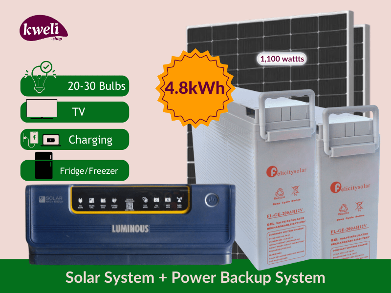 Buy new Kweli 1.1kw-5kWh-1.5kVA Hybrid Solar System & Power Backup Solution - Telecom Gel; Complete Solar System to Power 25 Bulbs, Fridge, TV, Home Theater, Fan, Laptop and Phone Charging, Internet R