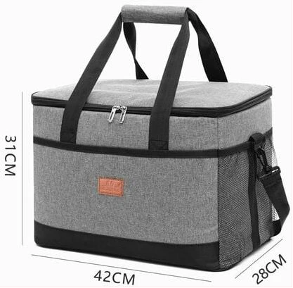 Insulated 2-Layer Lunch Box Bag Leak-Proof Fresh-Keeping Picnic Food Fruit Tote School Bag- Grey