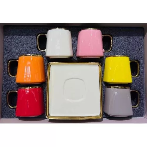 12 Piece Ceramic Coffee Mug With Saucer Set, Cute Creative Cuppucino Tea MugsSaucer for Office and Home For Latte Tea Milk Gift Set- Multicolor