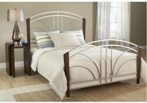 Metallic Bed with Wooden Stands - Silver, Brown
