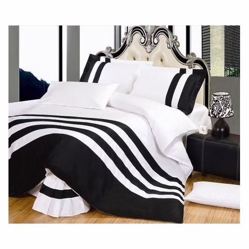 Striped Duvet Cover Set - Black, cream