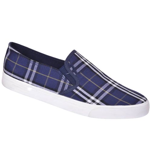 Men's Designer Slipon Shoes - Checked Blue, White