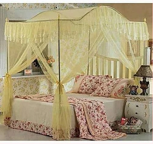 Luxurious Curved Mosquito Net With Poles - Cream - Top Design May Vary