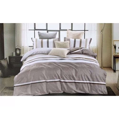 Duvet with 1 Bedsheet and Two Pillow Cases - Stripped Grey