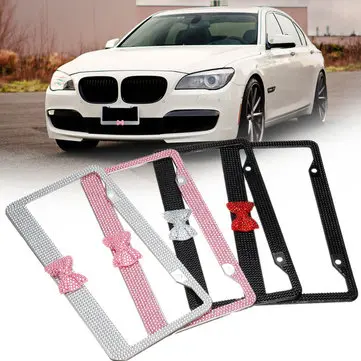 Rámeček z nerezové oceli s rhinestony na automobilovou registrační značku pro US/CA