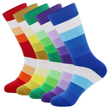 5 párů pánských pruhovaných barevných blokovacích společenských ponožek,pohodlné zábavné novelty crew ponožky velké velikosti,absorpce potu proti tření dlouhé bavlněné ponožky