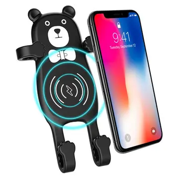 MANMOO BEAR X8 Auto QI Větrací Zásuvka Bezdrátový Telefonní Bezdrátový Telefonní Nabíječka Držák z monterovaného křemíku pro iPhone XS