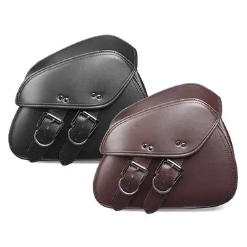 Pár černých/hnědých motorových tašek z PU kůže na nářadí pro Harley