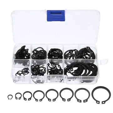160 ks C-klipy C-typu Circlip Snap Ring Heavy Duty Retaining Set Assortment Black Ring 8 velikostí